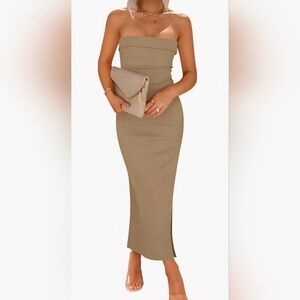 ZESICA Summer Strapless Bodycon Midi Dress #859